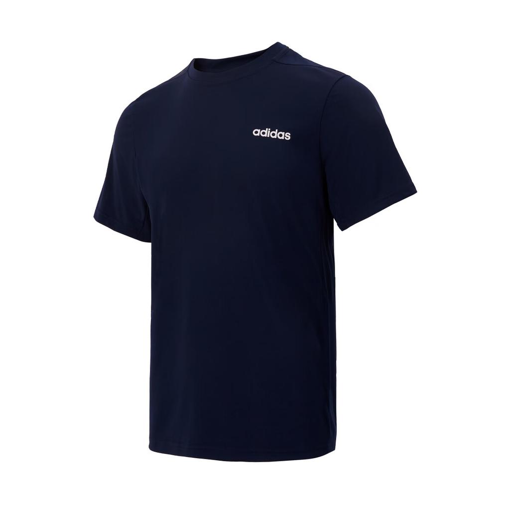 Adidas Letter Print Crew Neck Short Sleeve T-Shirt Unisex Tops Navy-Blue JJ0891