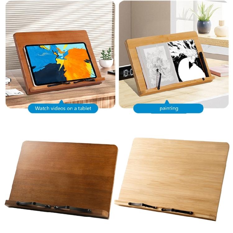 Wood Textbook Book Stand 6 Angles Adjustable Book Holder with Metal Page Clips for Music Scores Cook Recipe Tablet
