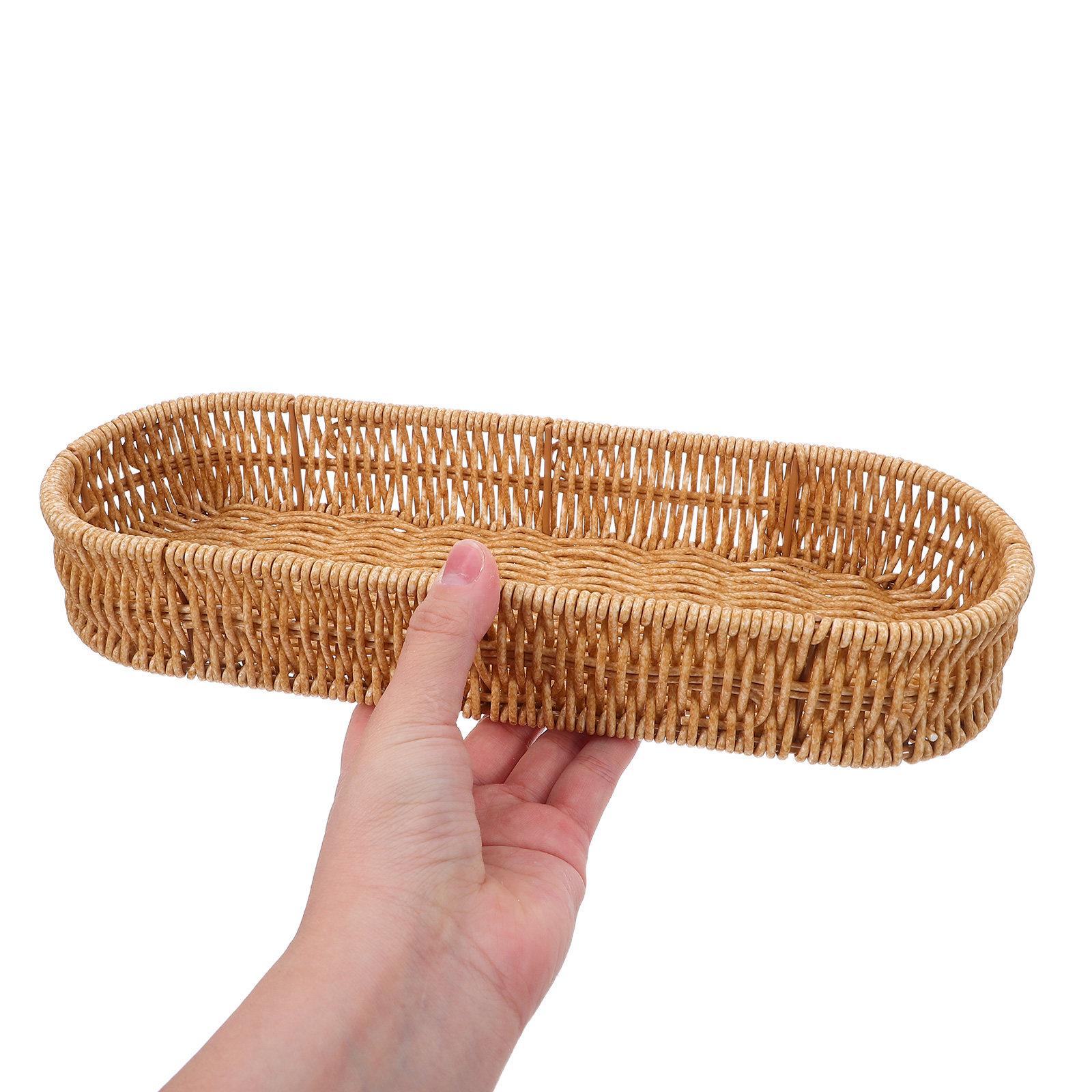 

Rectangular Imitation Rattan Cutlery Basket Handwoven Organizer Flatware Kitchen Utensil Storage Tableware Chopstick Holder 31X10.5X5CM