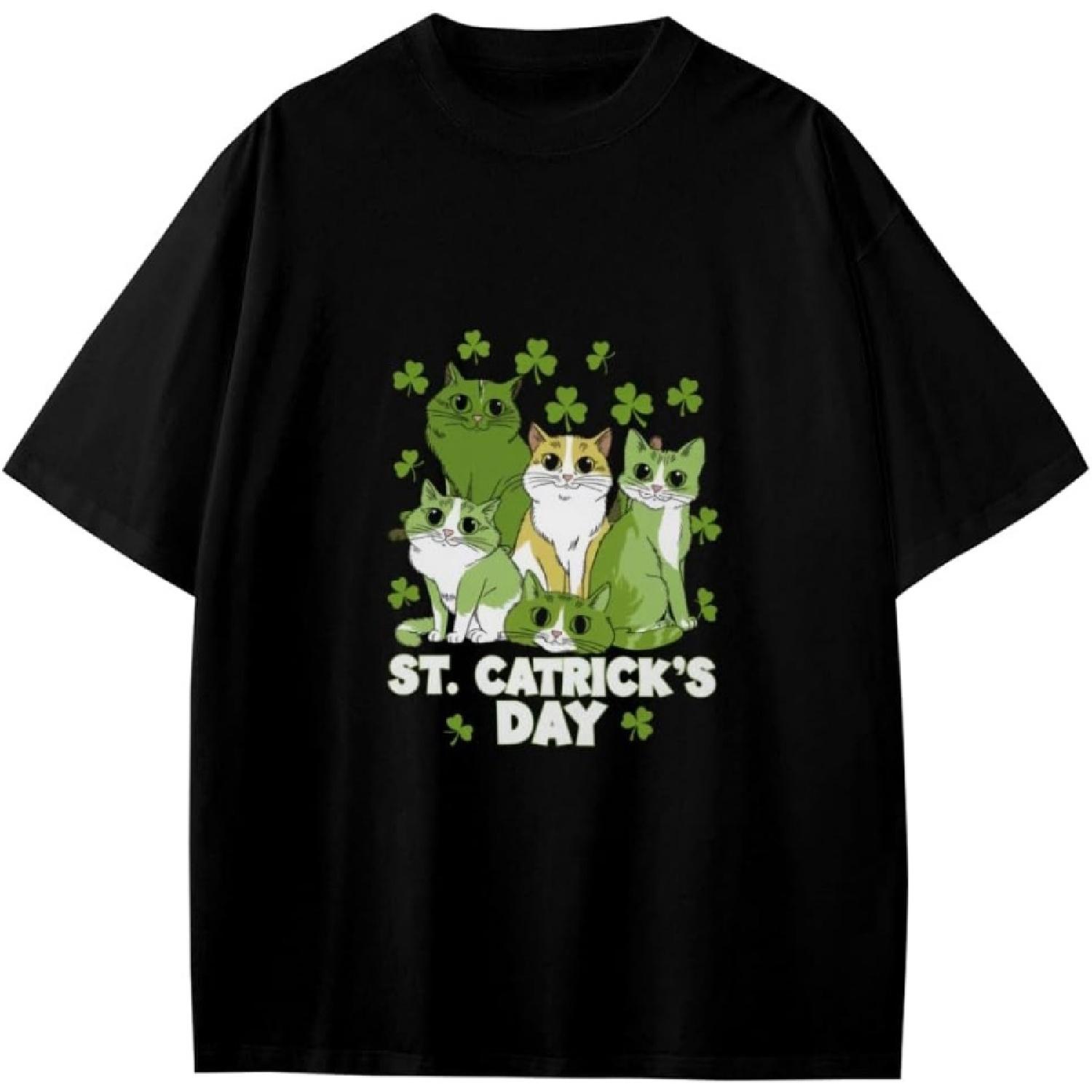 Retro Funny St Patricks Catricks Day Cats Anime Gift Teens Boys Girls T-Shirt XXXXXL разноцветный