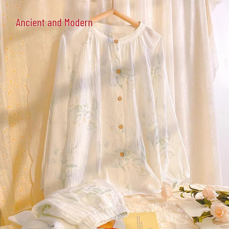 GUJIN Women s Pure Cotton Seersucker Pajama Set L