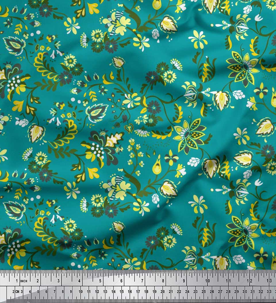 

Японська креп-атласна тканина Soimoi, листя та квітковий художній декор, друковані метри 42 дюйми 42 Inch Wide - Poly Crepe зелений