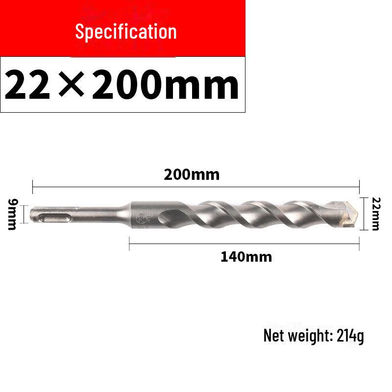 Impact Hammer Drill Bit for Drilling Through Concrete and Cement Walls with Round and Square Handles, Two Pits, and Two Grooves.