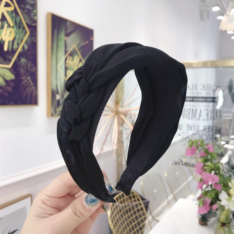Women's Pure Color Simple Fabric Handmade Twist Braid Knotted Wide Side Hair Band