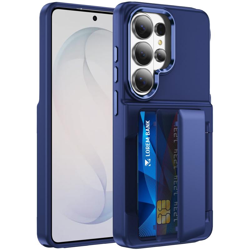 New Solid Color Frosted PC Wallet Card Holder Shockproof Phone Case For Samsung S26 Ultra S24 S23 S22 S25 Ultra Plus Back Cover
