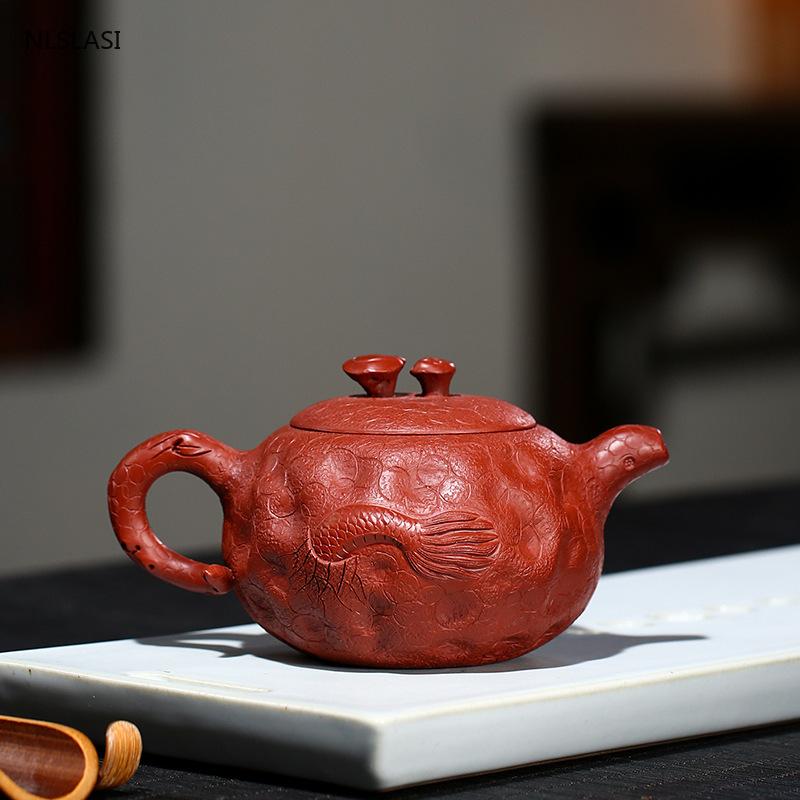 Yixing Tea Pot Purple Clay Dragon Pattern Teapots Beauty Kettle Raw Ore Dahongpao Handmade Boutique Tea Set Authentic 240ml