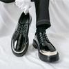 2025Men's Smooth Patent Leather Brogue Shoes Thick-soled Fashionable Oxford Shoes with Metal Trim Round-oed Lace-up Casual Shoes