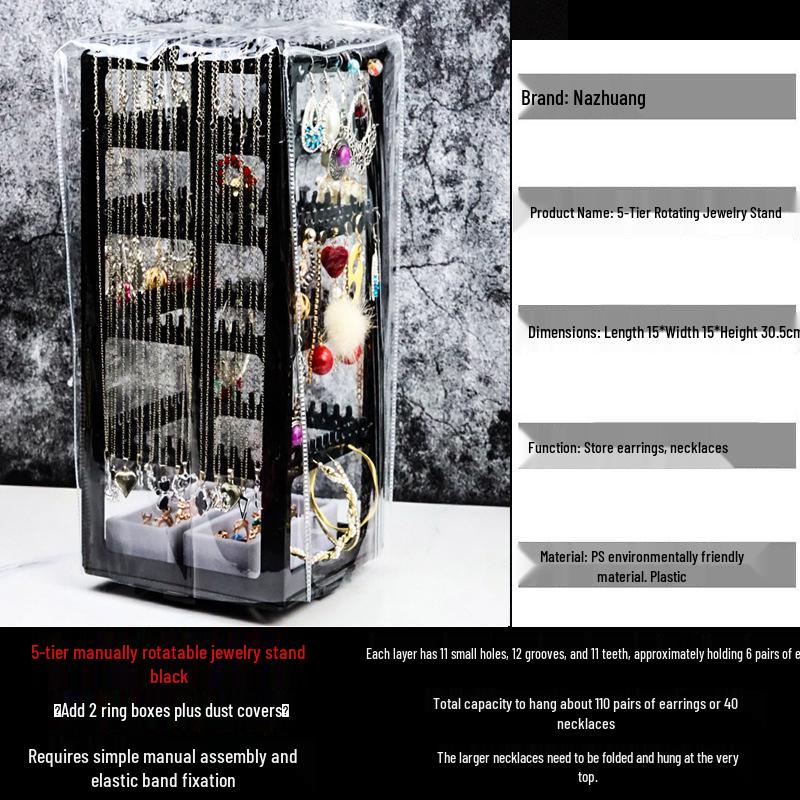Multi-Layer Rotatable Jewelry Display Rack for Earrings, Necklaces, Rings, and Studs