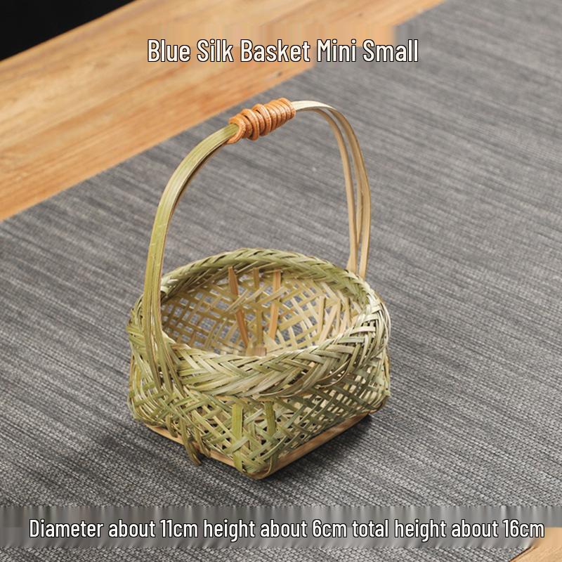 Handmade Bamboo Weave Green Silk Handbag and Storage Basket for Fruit, Snacks, Eggs