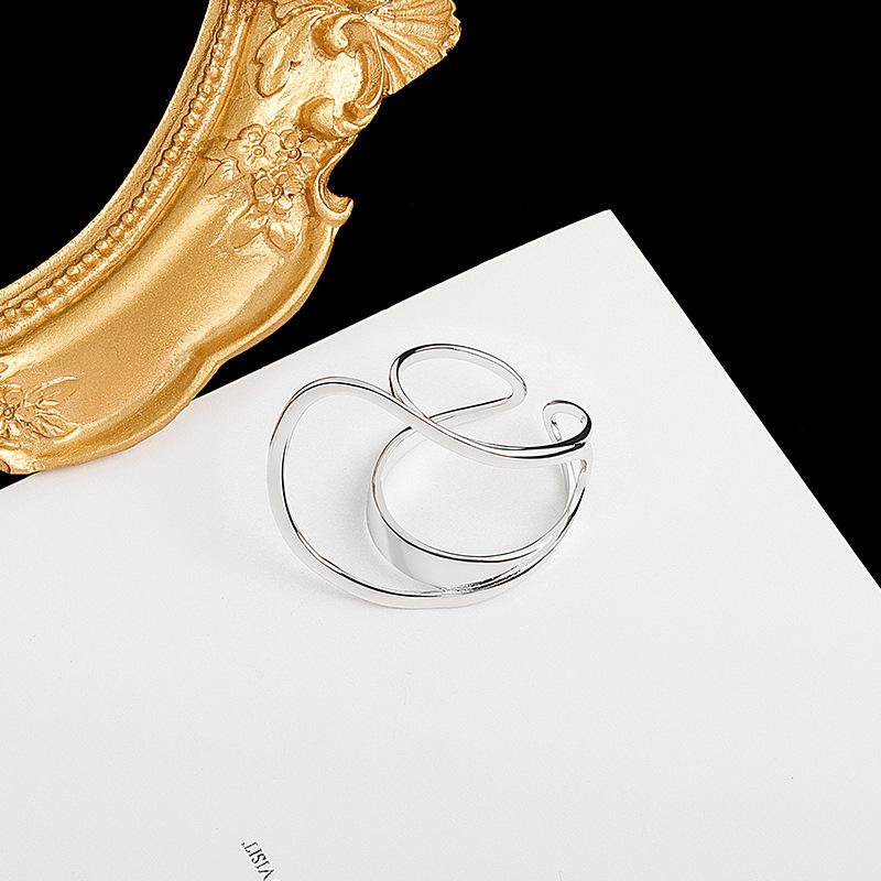 

Double Layer Oval Minimalist Light Luxury Punk Ring Fashionable Personalized Finger Ring opening adjustable біле золото кольору
