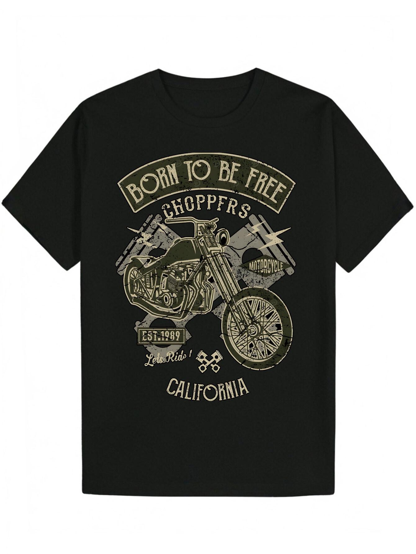 Casual Summer T-shirt - Born to Be Free Motorcycle Graphic S
