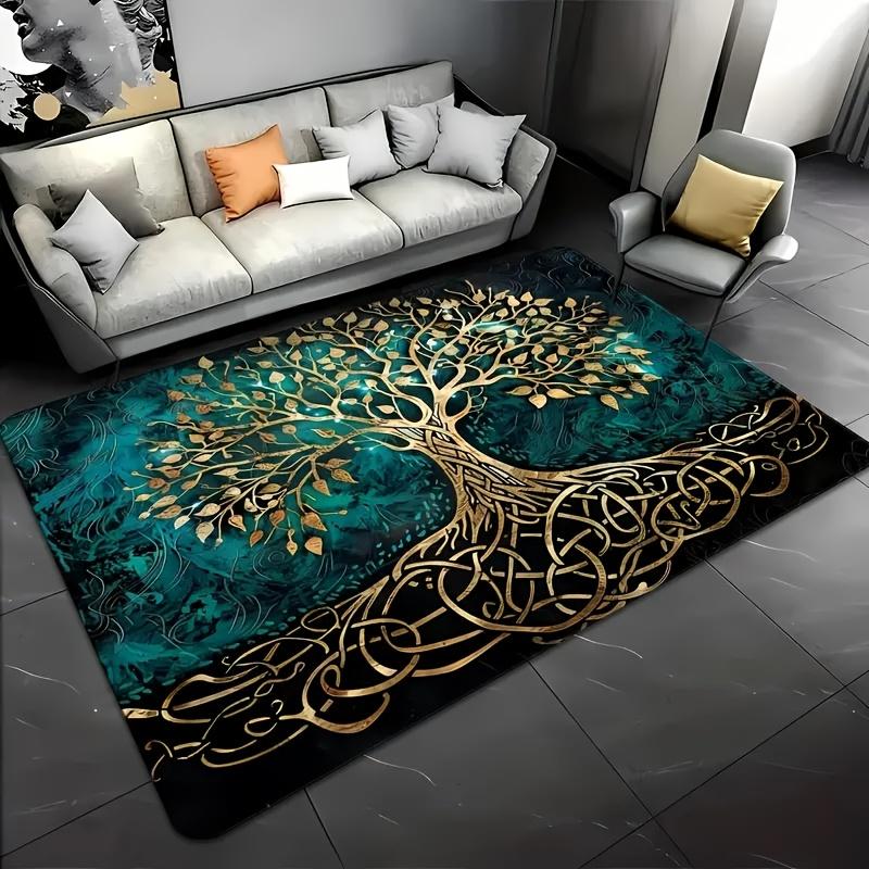 VIKAMA Tree Of Life Print Entrance Mat Living Room Bedroom Decorative Rug Machine Washable Home Furnishings