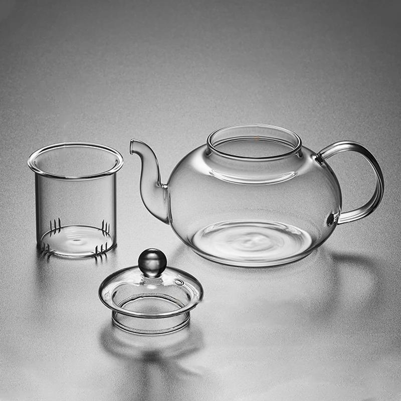 Ceainic din sticlă filtrabilă, rezistent la căldură, îngroșat, din sticlă borosilicată înaltă, cu infuzor, 400/600/800/1000ml, fierbător