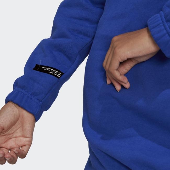 Adidas Solid Logo Print Half-Zip Long Sleeve Dress Women Dress Blue HM2894