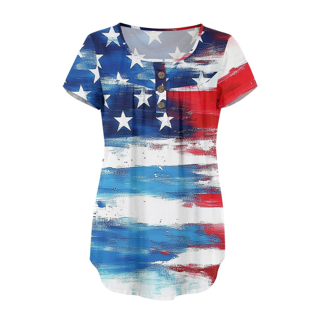 Women Tunic Tops Dressy Casual Summer Short Sleeve Shirts Loose Fit Pleated Boho Top Independence Day
