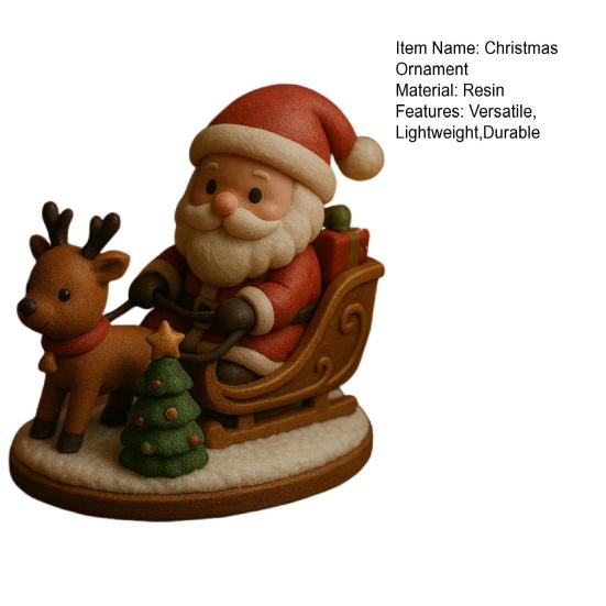 Santa Claus Reindeer Sleigh Resin Figurine Handcrafted Christmas Tabletop Decor Holiday Gift for Family Friends
