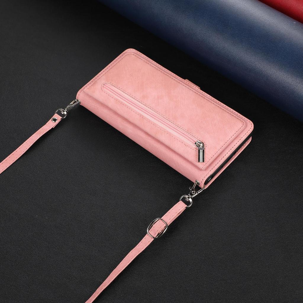 Custodia A Portafoglio Con Cerniera Per OnePlus 11, Pelle PU Rossa, 9 Slot Carte, Supporto E Cordino Da Polso, Cover Donna