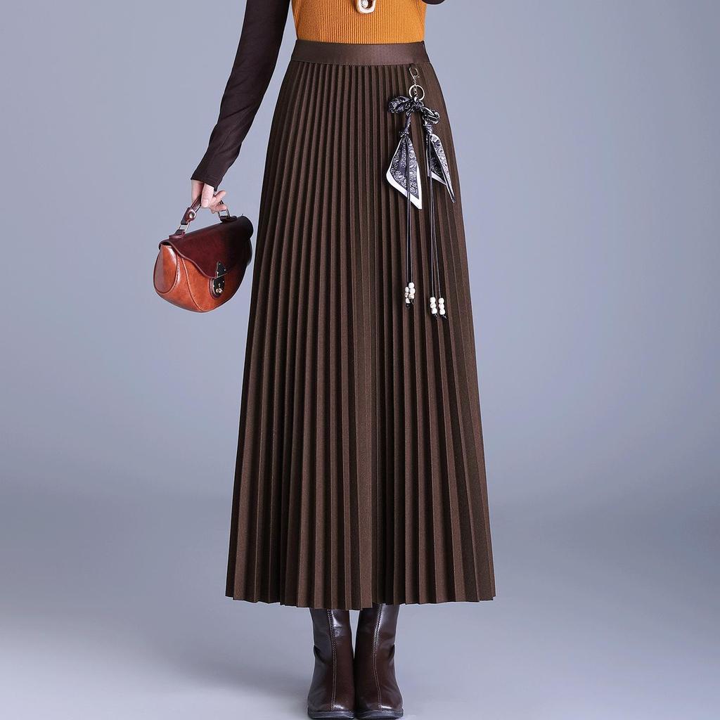Elegant Mid-Length Wool Pleated Skirt - 2025 Autumn/Winter High-Waisted Slimming Style