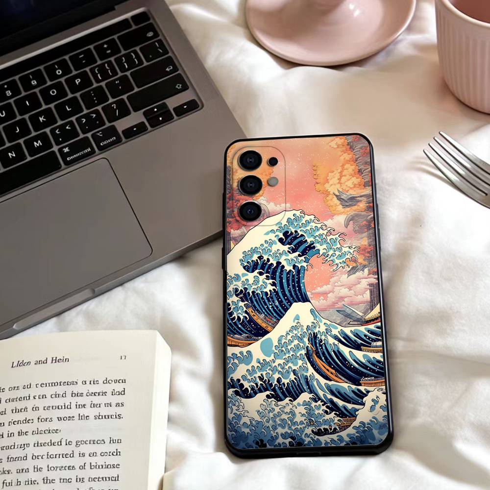 Japanese Ukiyo-e Ocean Waves  Phone Case For Samsung S25,24,23,22,30,21,10,9,Ultra,Plus,Lite,FE,4,5 G Soft Black Case