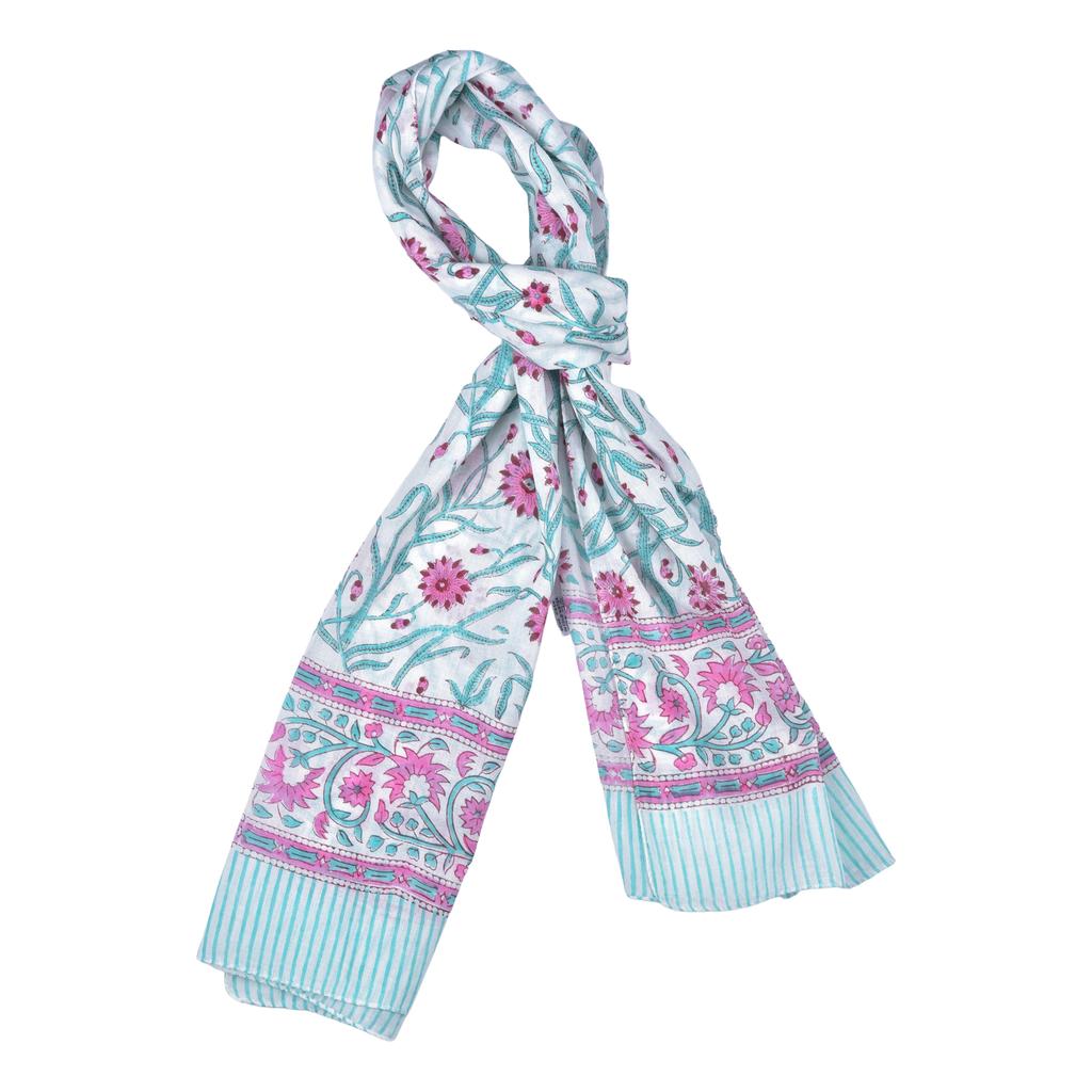 Lightweight Cotton Scarf for Women | Handblock Printed Summer Wrap | Indian Cotton Sarong | Stylish Hair Scarf or Travel Shawl