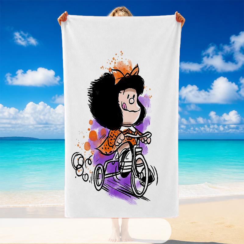 Quick Dry Beach Towel Mafalda Pattern, Lightweight Absorbent Towel for Pool Beach Vacation Use