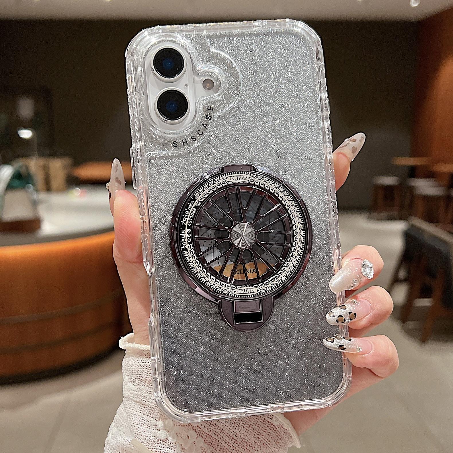 

For iPhone 16 Plus Case Compatible with MagSafe Gyro Design Glitter PC+TPU Phone Cover Black