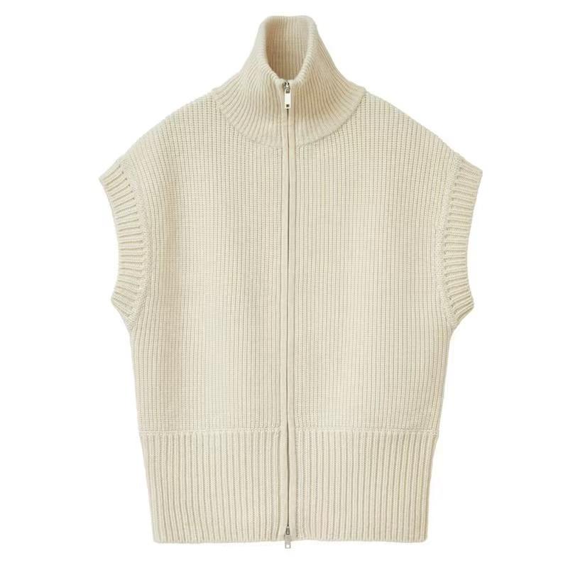Suéter de punto para mujer de otoño con cuello alto, alta calidad, casual, moderno, sin mangas, con cremallera, camiseta interior, prendas básicas de punto
