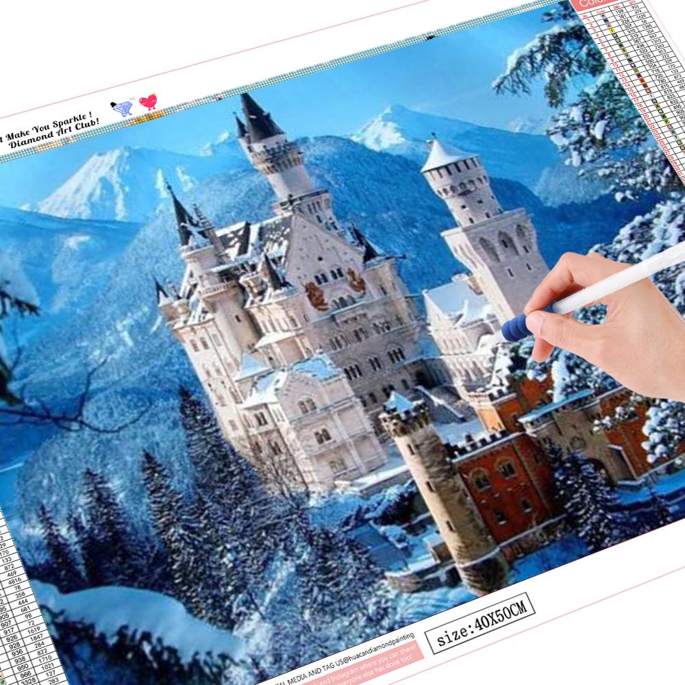 Huacan NEW Arrival 5D Full Round Diamond Painting Cross Stitch Snow Mountain & Castle Diamond Embroidery Diamond Mosaic