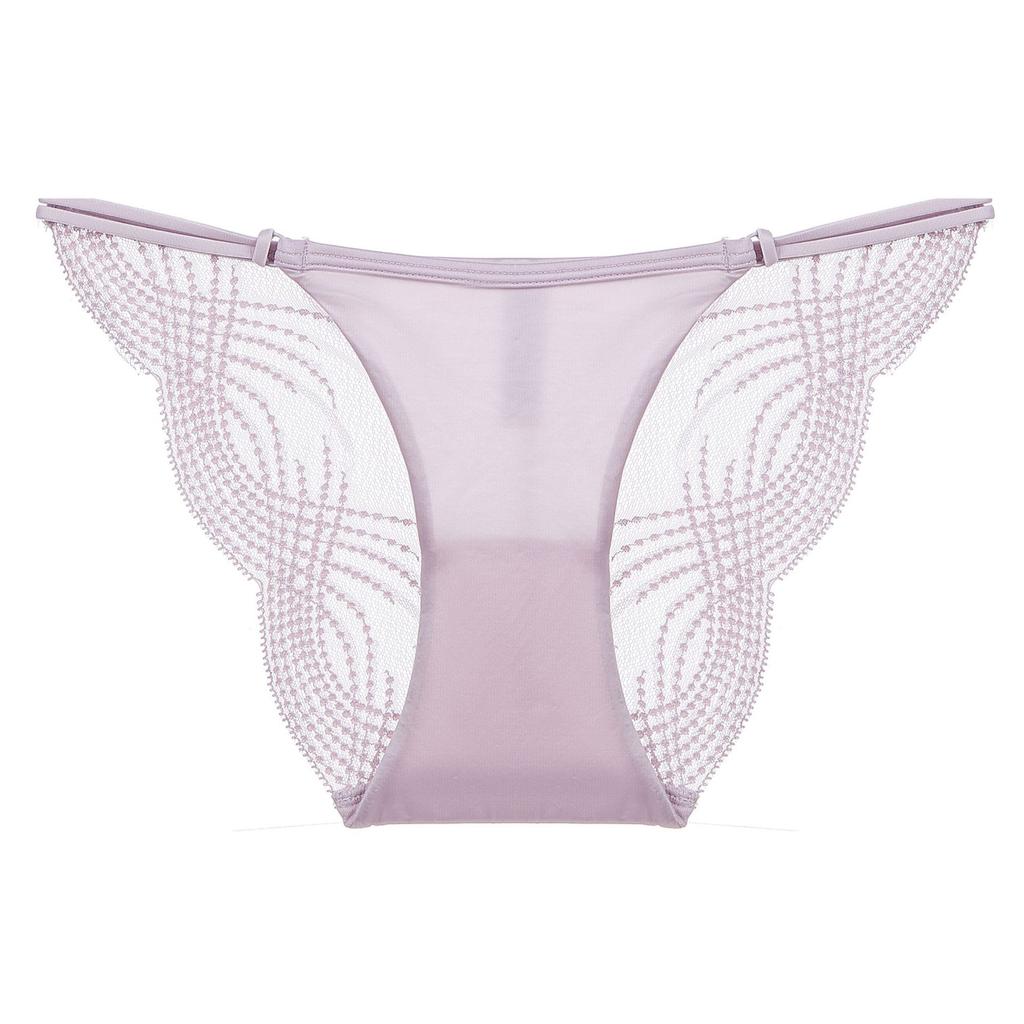 Women Sexy French Style Sheer Mesh Lace Low Waist Breathable Cotton Crotch Solid Panty