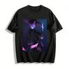 Dark Purple Heterochromia Handsome Character Print Top Trendy Street Style Loose Unisex T-Shirt Pure Cotton T-shirt