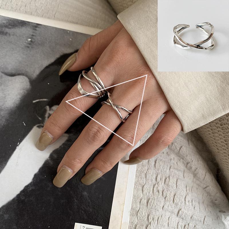 925 Silver Rings INS Fashion Hip Hop Vintage Couples Adjustable Jewelry Hollow Lines Punk Thai Silver Party
