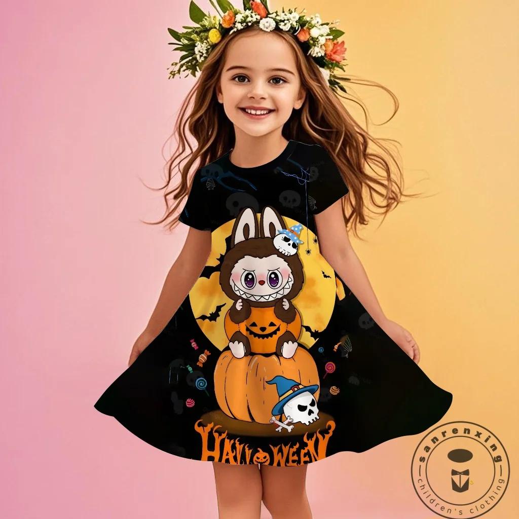 Kuromi New Summer Girls Dress Labubu 3D Printed Fashionable Cartoon Cute Princess Girls Clothes Skirt Party Labubu