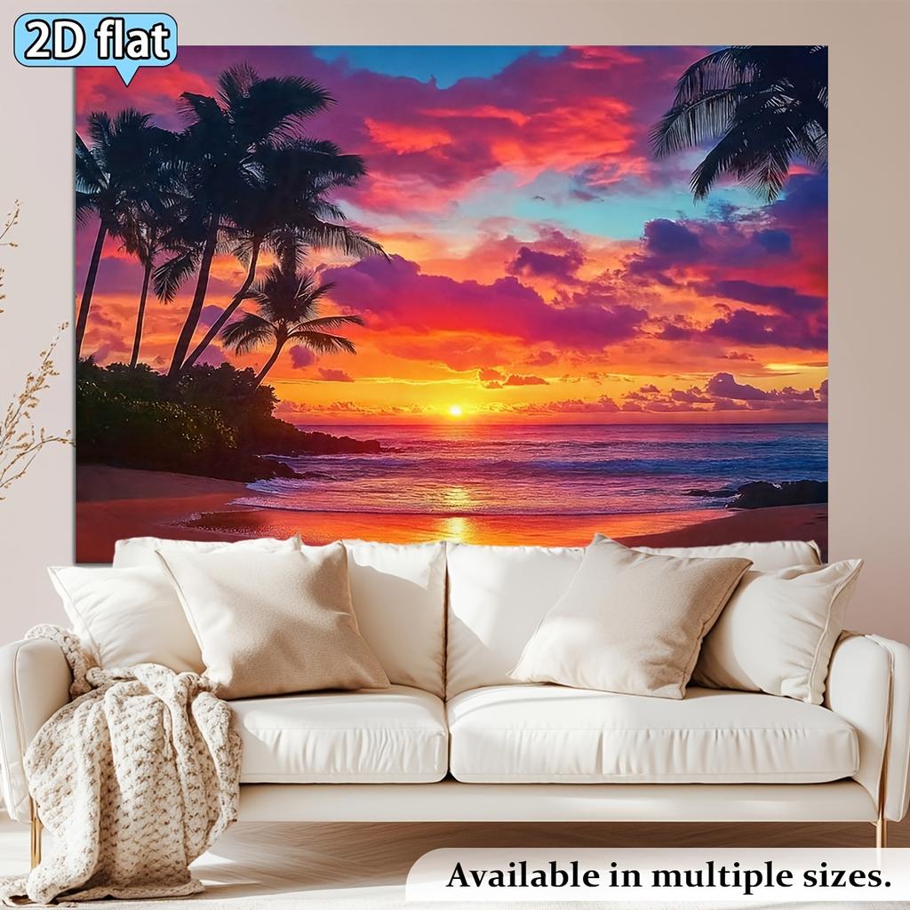 2D plane 1 piece of bold-colored tropical beach sunset-themed banner background fabric