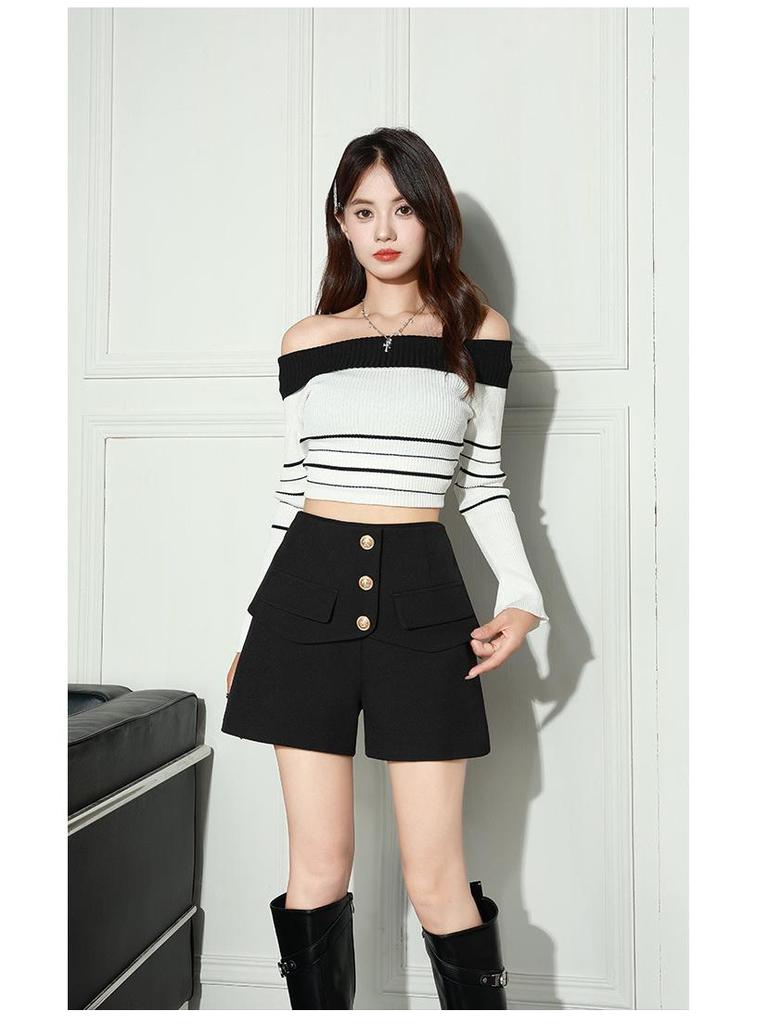 2025 Korean Style: Women's Slimming High Waist A-line Skirt Pants, Bootcut Wide Leg Casual Shorts, for Spring and Autumn