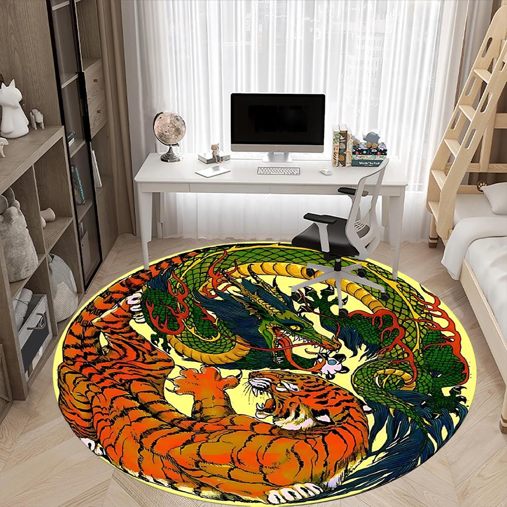 1pc Tiger Dragon Yin Yang Symbol Chair Carpet for Office, Round Non Slip Durable Large Size Office Carpet, Suitable for Office