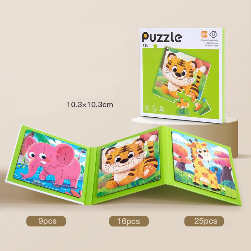 New 3 in 1 Wooden Puzzle Cartoon Animal Montessori Toy for Children Early Education Logical Thinking Training Puzzle Game