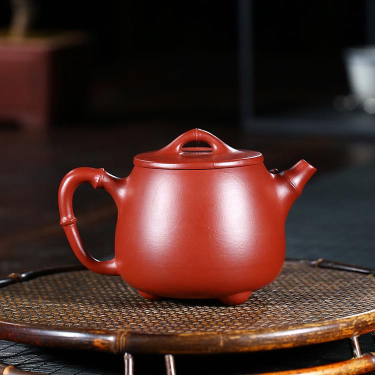 Yixing Zisha Da Hong Pao Bamboo Joint Teapot by Wang Guowang - Kung Fu Travel Tea Set.