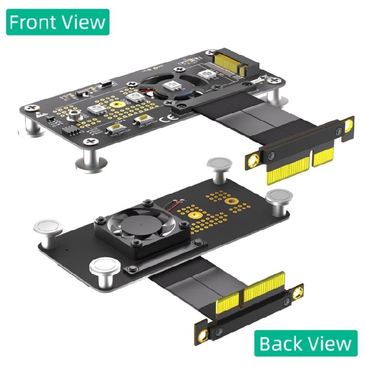 10CM Fast Speed M.2 NGFF NVME SSDs To PCIE 4X Extension Cable with Cooling Fan LED Magnetic Pad