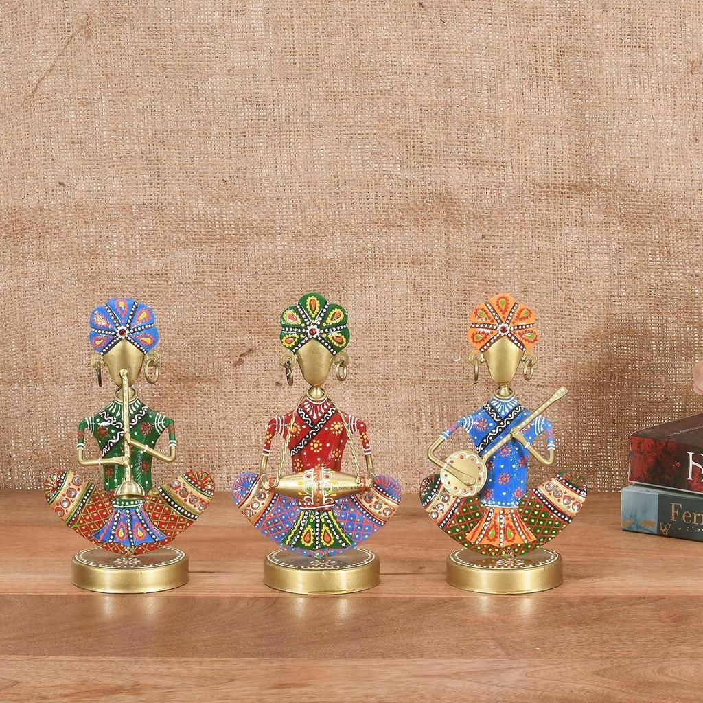 Rajasthani Vintage Musician (Set of 3) | Handicraft Figurine | Home Decor Showpiece for Living Room | | Interior Decoration (Multicolor)