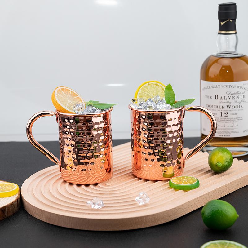 8 Stück Cocktail-Weinglas Moscow Mule Becher Edelstahl Gehämmert Kupferbeschichtet Bierbecher Kaffee Barwerkzeuge Trinkgeschirr für Ramadan
