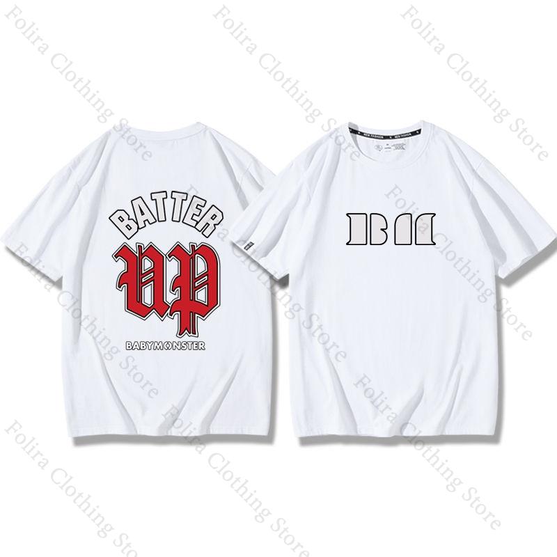 Kpop BABYMONSTER Concert HELLO MONSTER Series Tshirt for Fans Print Summer Tops Short Sleeve Tee Streetwear Womens Clothes S