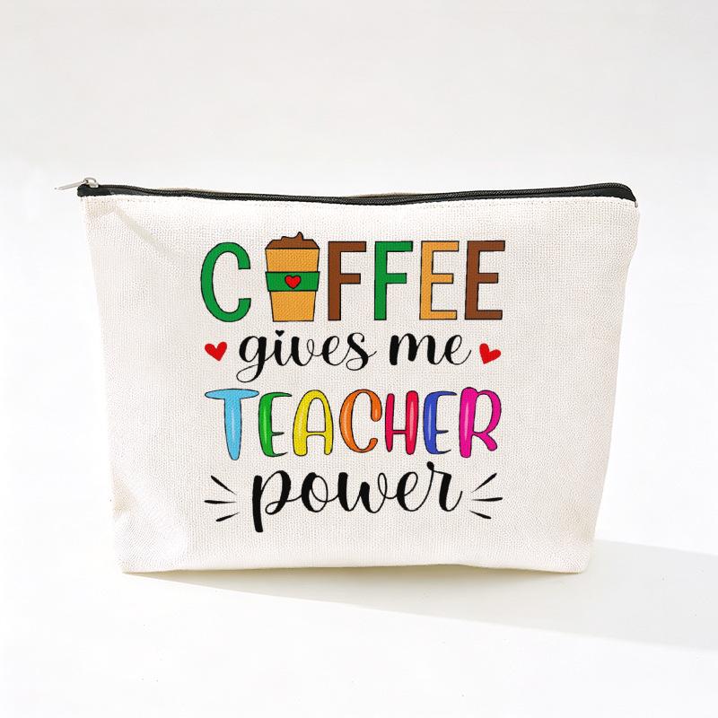 Teacher's Day Inspirational Slogan Makeup Bag - Portable Imitation Linen Zipper Pouch