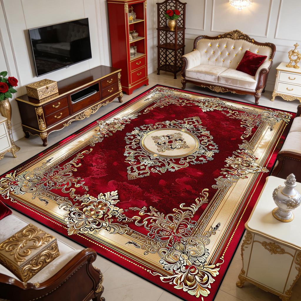 Red European Luxury Fluffy Carpet for Living Room Decoration Bedroom Outdoor Easy Clean Rug Non-slip Short Velvet Sofa Floor Mat