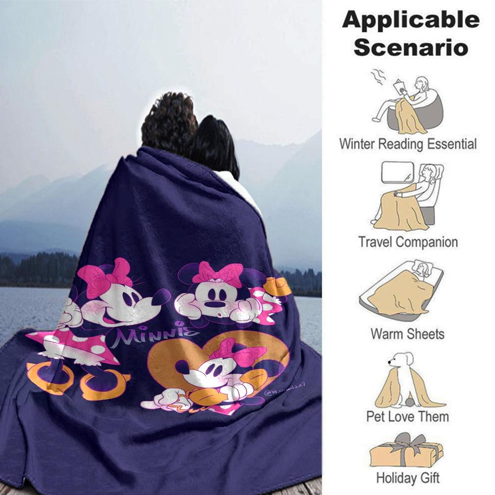 Minnie Mouse Heart Friendship Flannel Blanket Super Soft Warm Cozy Blanket For Sofa Bed Office Travel Allseason Home Decor Gift