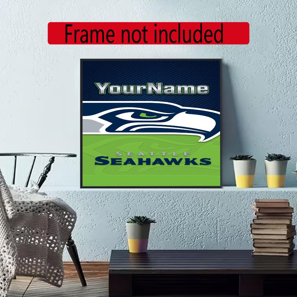 Seattle Seahawks Customize Your Name Diamond Painting Round Diamond Rhinestones Mosaic Diamond Embroidery Wall Paintings Rhinestones Gift Frameless