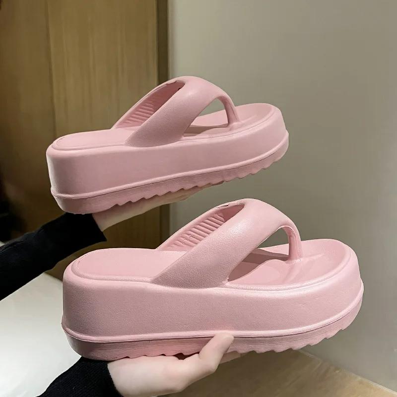 Fashion Crestar Fashion Women Thick-bottomed Flip-flops EVA Heels Solid Color Sandals For Girl Outdoor Soft Platform Beach Slides