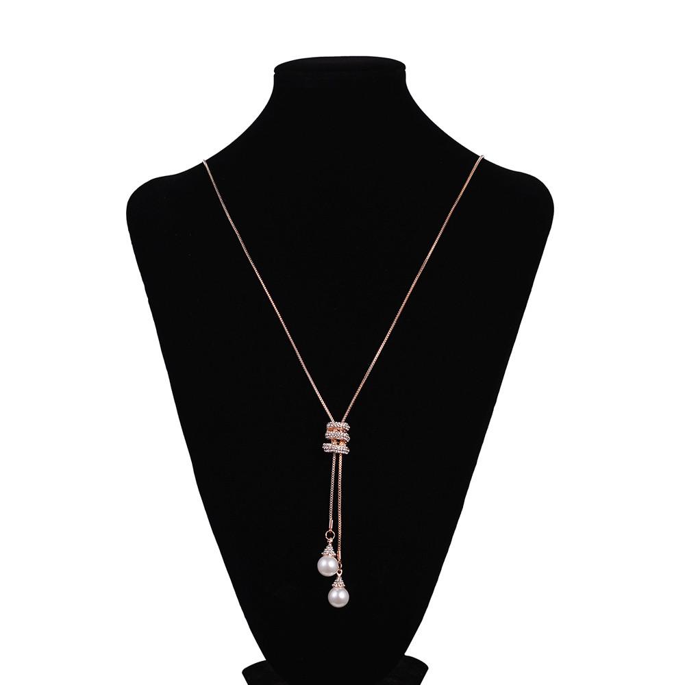 Ladies Fashion Charm Crystal Pearls Pendant Necklace Luxury Long Necklace Sweate
