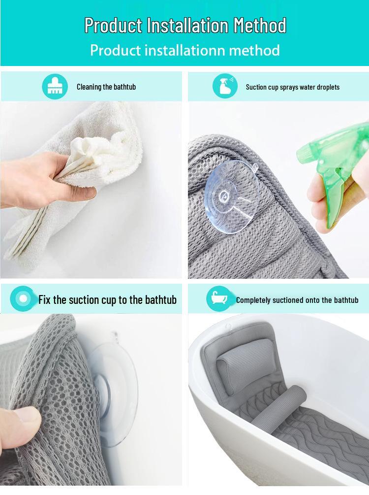 4D Non-Slip Bathtub Mat with Pillow and Suction Cups
