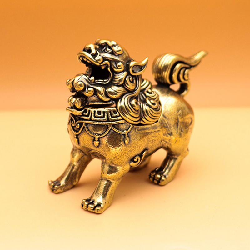 Brass Lucky Qilin Dragon Statue Office Desktop Decoration Chinese Wealth Vintage Animal Figurines Ornaments
