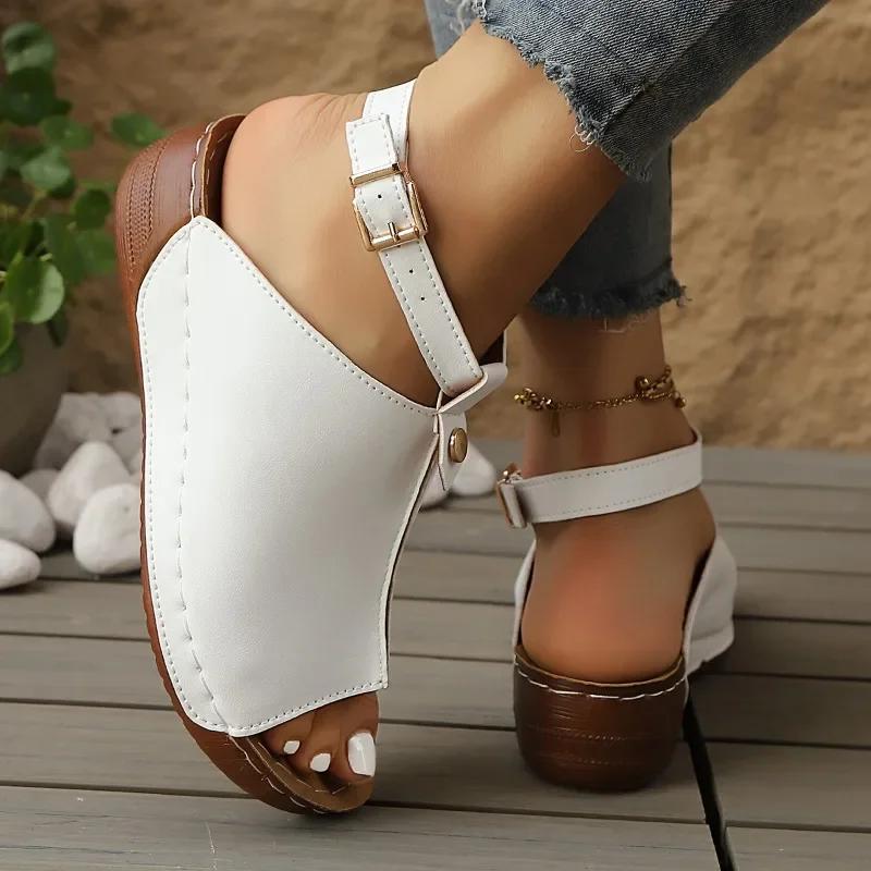 Fashion Ladies Shoes 2025 Peep Toe Casual Women's Sandals Fashion Plus Size Summer Buckle Strap Light Comfortable Platform Wedge Sandals